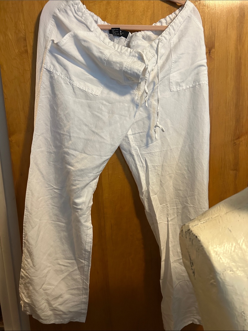 Me Jane White Drawstring Linen-Blend pants